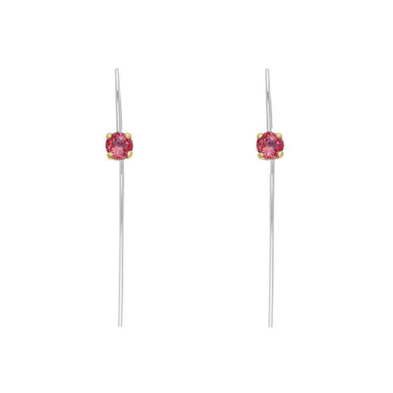 9ct Yellow Gold Sterling Silver Garnet Stepping Stones 5mm Round Claw Set Hook Earrings