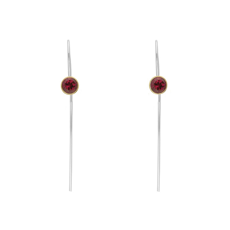 9ct Yellow Gold Sterling Silver Garnet Stepping Stones 5mm Round Hook Earrings
