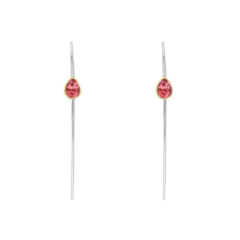 9ct Yellow Gold Sterling Silver Garnet Stepping Stones 5x7mm Pear Drop Hook Earrings