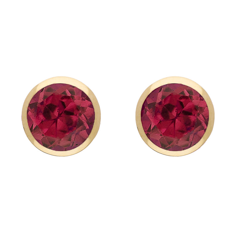 9ct Yellow Gold Sterling Silver Garnet Stepping Stones Round Stud Earrings