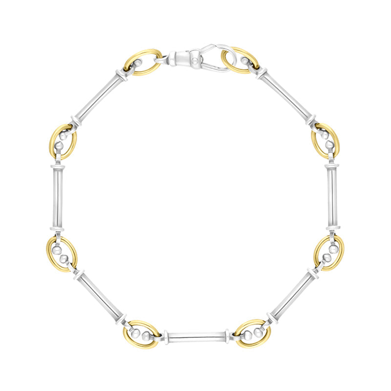 9ct Yellow Gold Sterling Silver Handmade Baton Link Bracelet