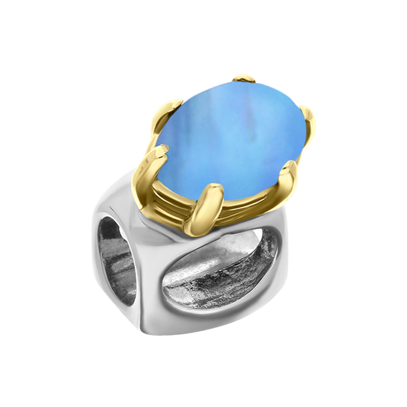 9ct Yellow Gold Sterling Silver Moonstone Stepping Stones 4x7mm Oval Claw Set Charm