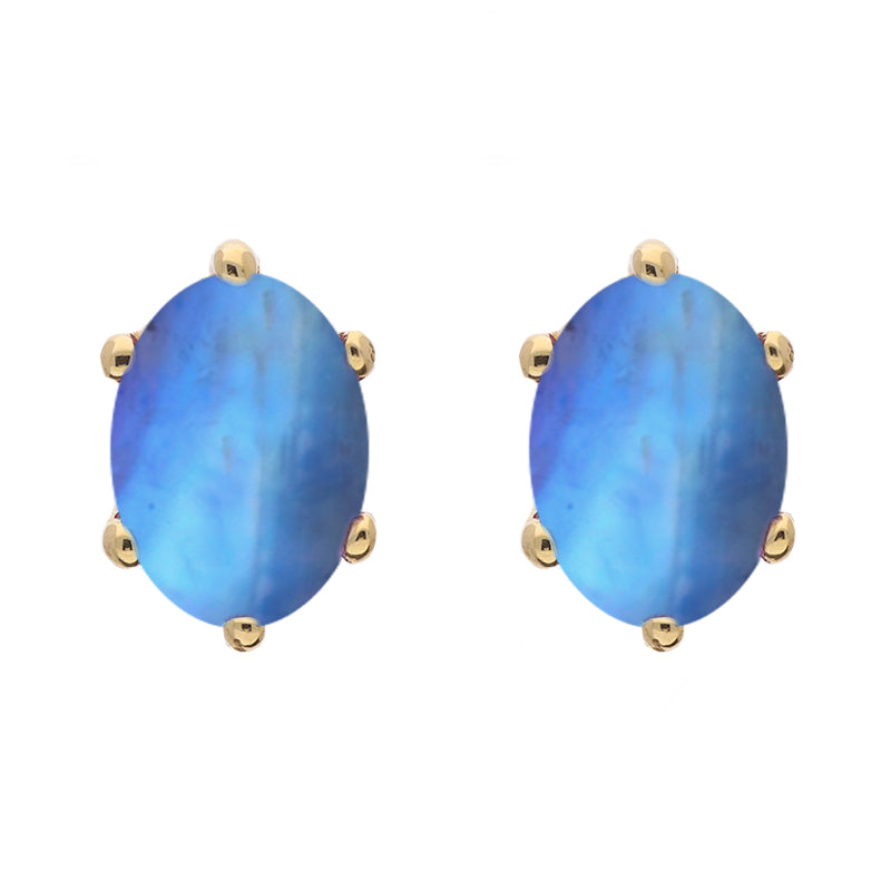 9ct Yellow Gold Sterling Silver Moonstone Stepping Stones 4x7mm Oval Claw Set Stud Earrings