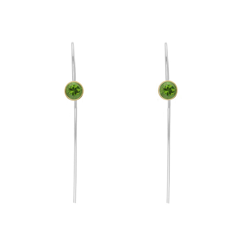 9ct Yellow Gold Sterling Silver Peridot Stepping Stones 5mm Round Hook Earrings