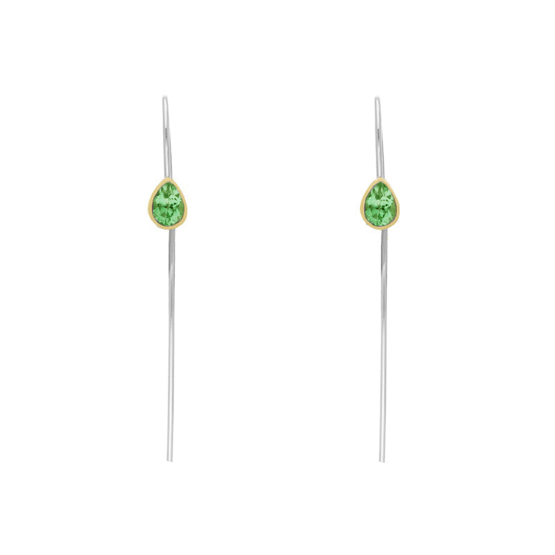 9ct Yellow Gold Sterling Silver Peridot Stepping Stones 5x7mm Pear Drop Hook Earrings