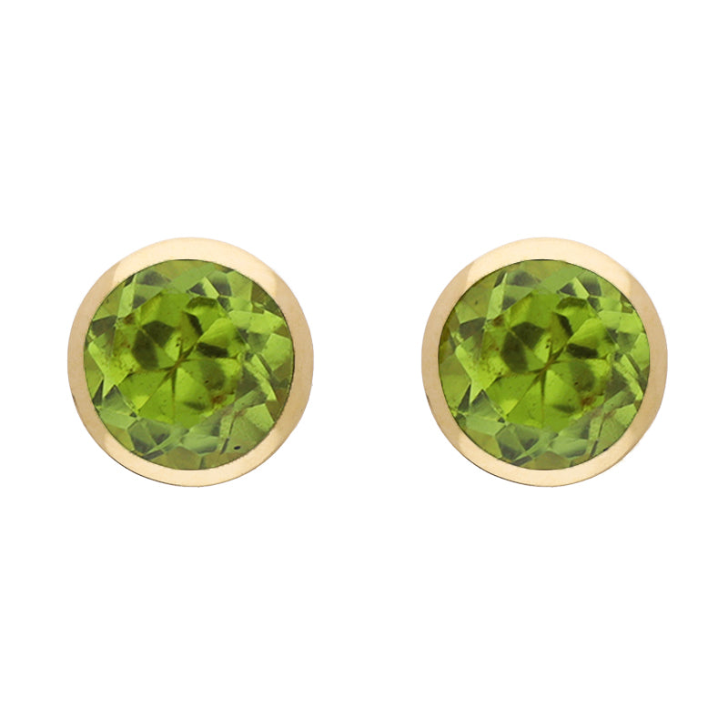 9ct Yellow Gold Sterling Silver Peridot Stepping Stones Round Stud Earrings