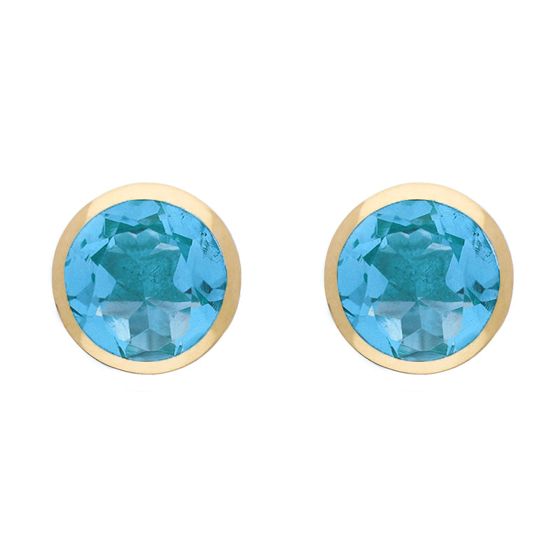 9ct Yellow Gold Sterling Silver Topaz Stepping Stones Round Stud Earrings
