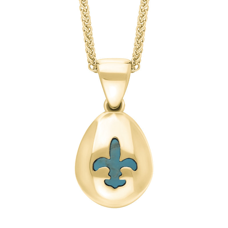 9ct Yellow Gold Turquoise Fleur De Lis Pear Shape Necklace