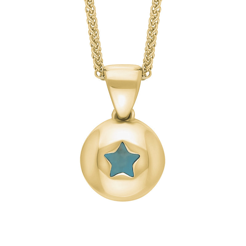 9ct Yellow Gold Turquoise Star Disc Necklace