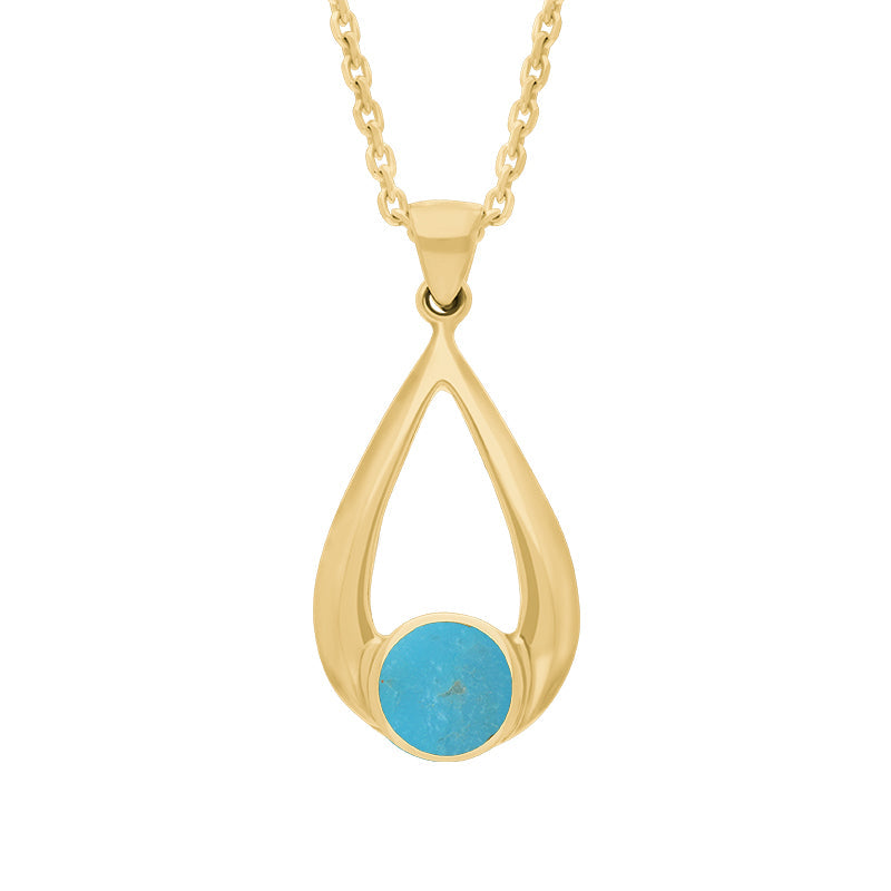 9ct Yellow Gold Turquoise Teardrop Necklace - Yellow Gold