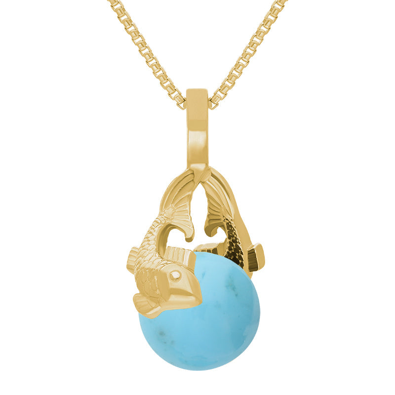 9ct Yellow Gold Turquoise Zodiac Pisces 8mm Bead Pendant - Yellow Gold