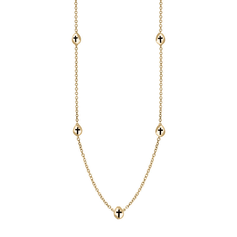 9ct Yellow Gold Whitby Jet Cross Link Disc Chain Necklace - Option1 Value Yellow Gold