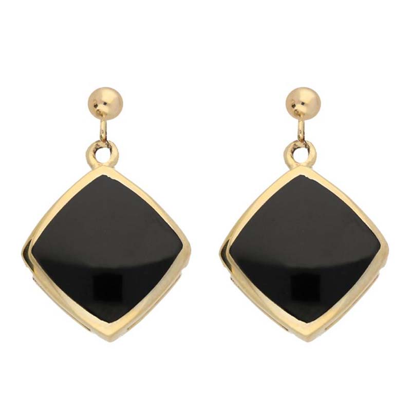 9ct Yellow Gold Whitby Jet Cushion Drop Earrings - Option1 Value Yellow Gold