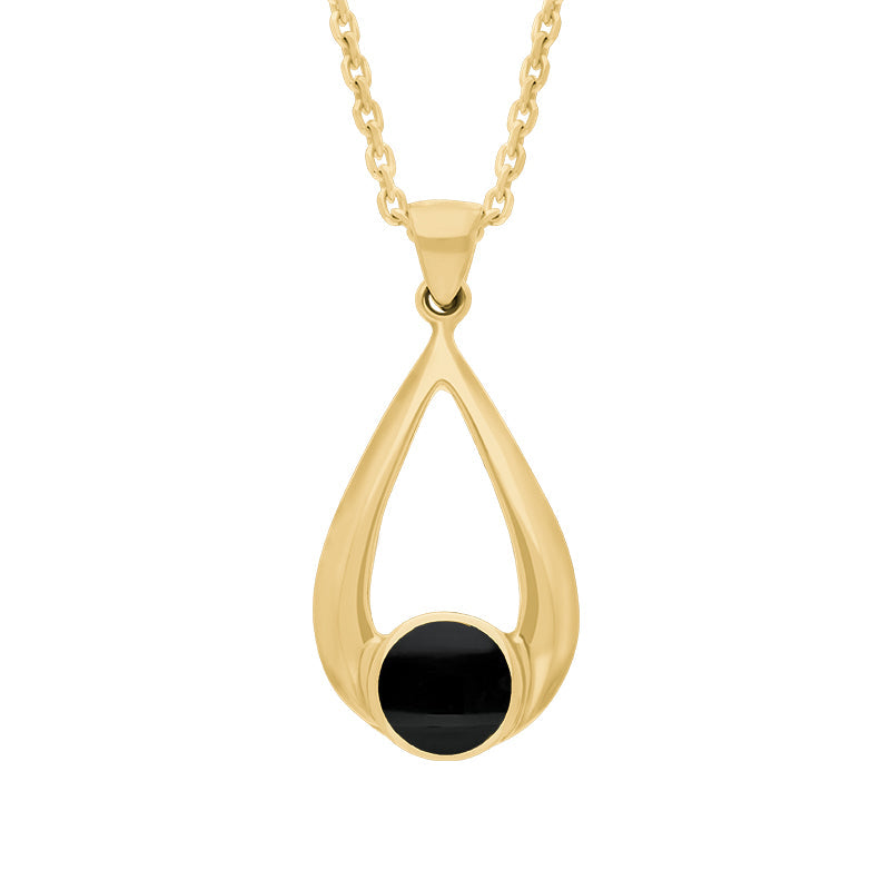 9ct Yellow Gold Whitby Jet Teardrop Necklace - Yellow Gold