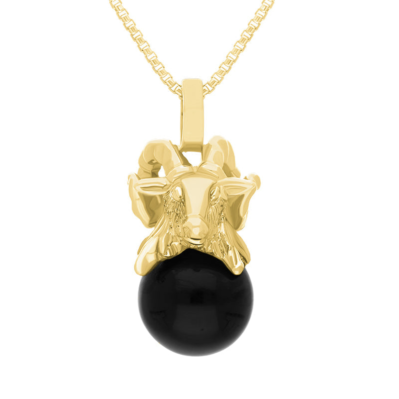 9ct Yellow Gold Whitby Jet Zodiac Aries 8mm Bead Pendant - Yellow Gold