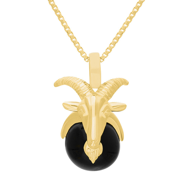 9ct Yellow Gold Whitby Jet Zodiac Capricorn 9mm Bead Pendant - Yellow Gold