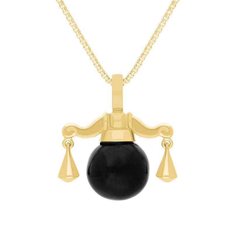 9ct Yellow Gold Whitby Jet Zodiac Libra 8mm Bead Pendant - Yellow Gold