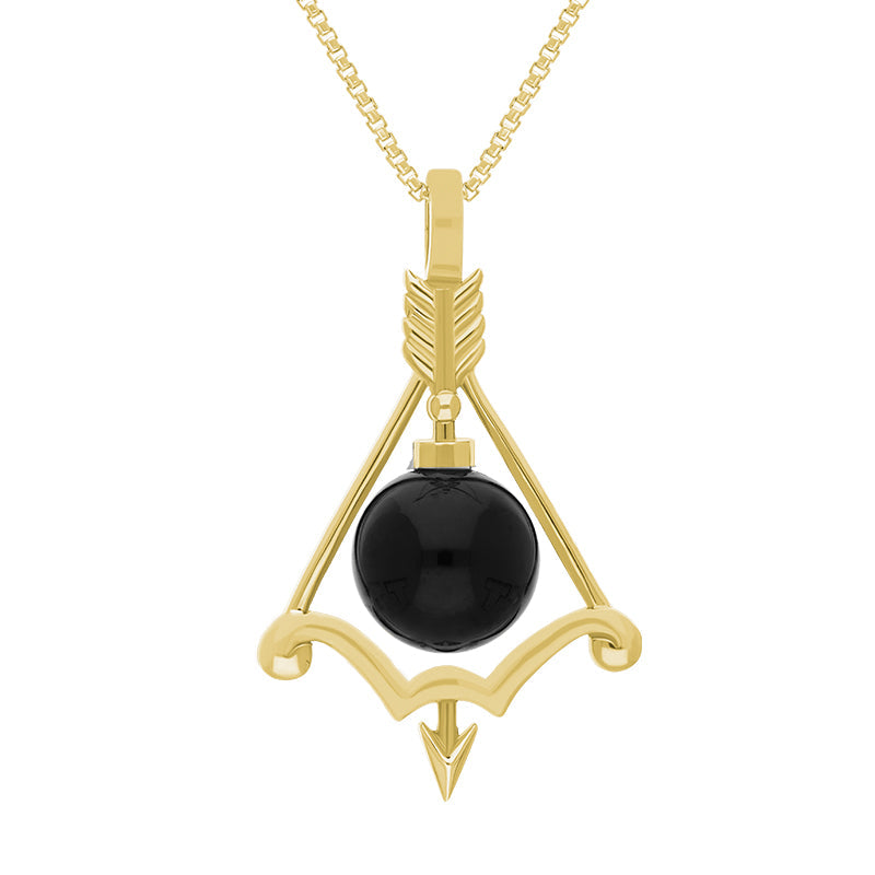9ct Yellow Gold Whitby Jet Zodiac Sagittarius 8mm Bead Pendant - Yellow Gold