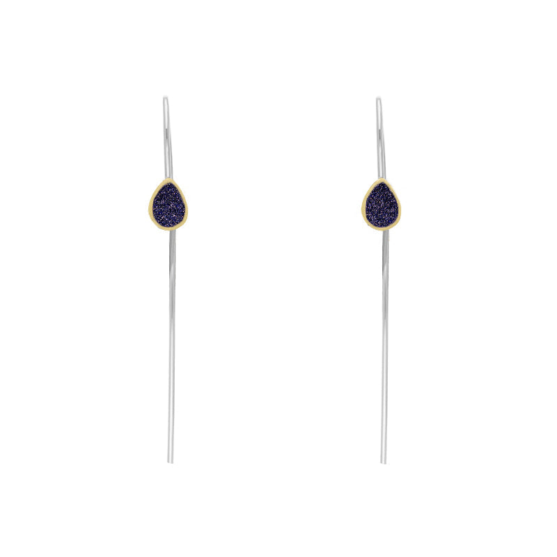 9ct Yellow Gold Sterling Silver Blue Goldstone Stepping Stones 5x7mm Pear Drop Hook Earrings