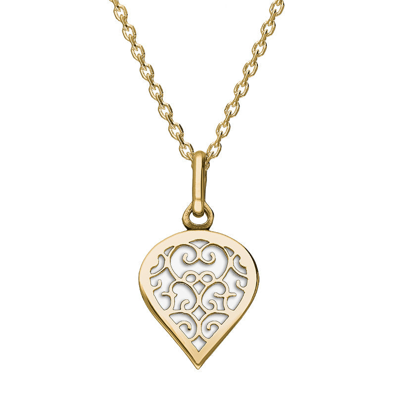 9ct Yellow Gold Bauxite Flore Filigree Small Heart Necklace