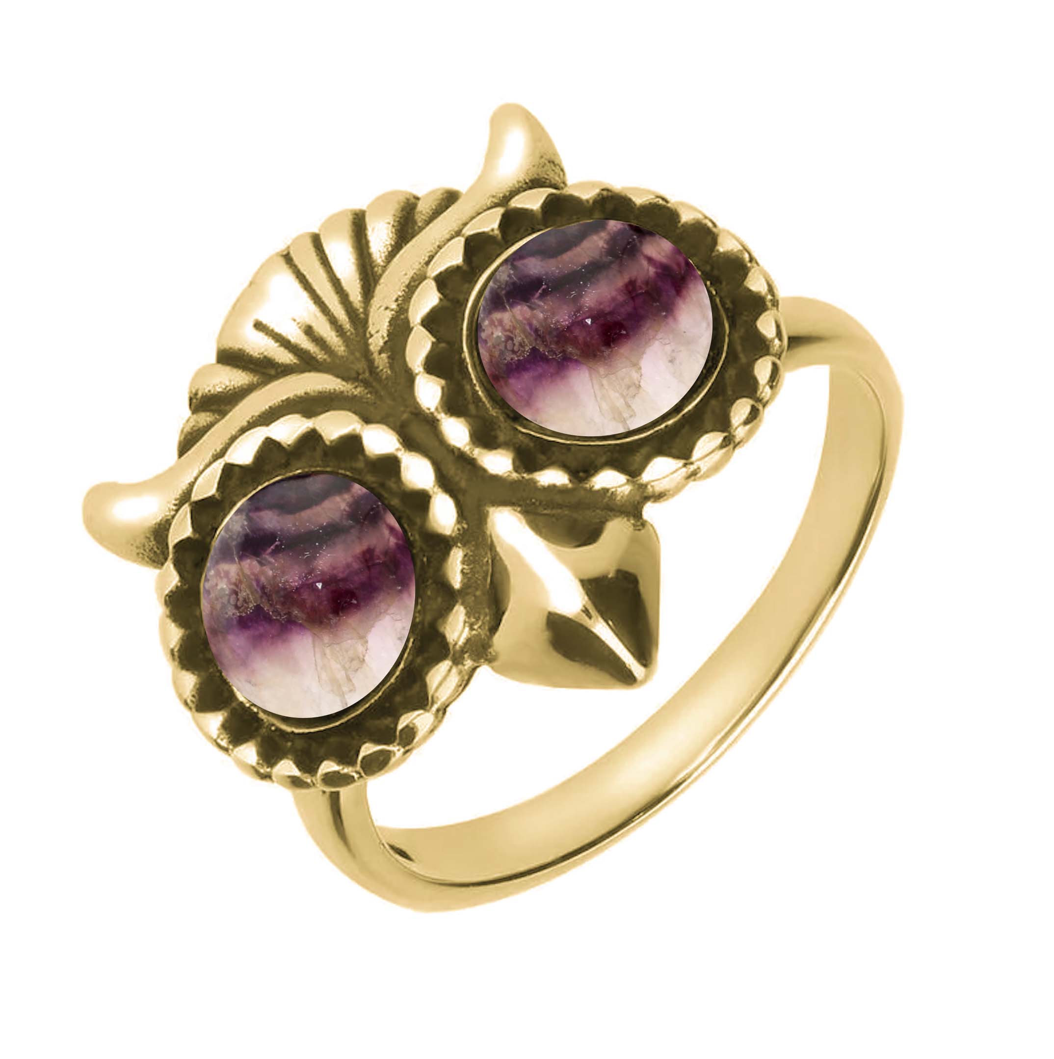 9ct Yellow Gold Blue John Owl Eyes Ring - Gold
