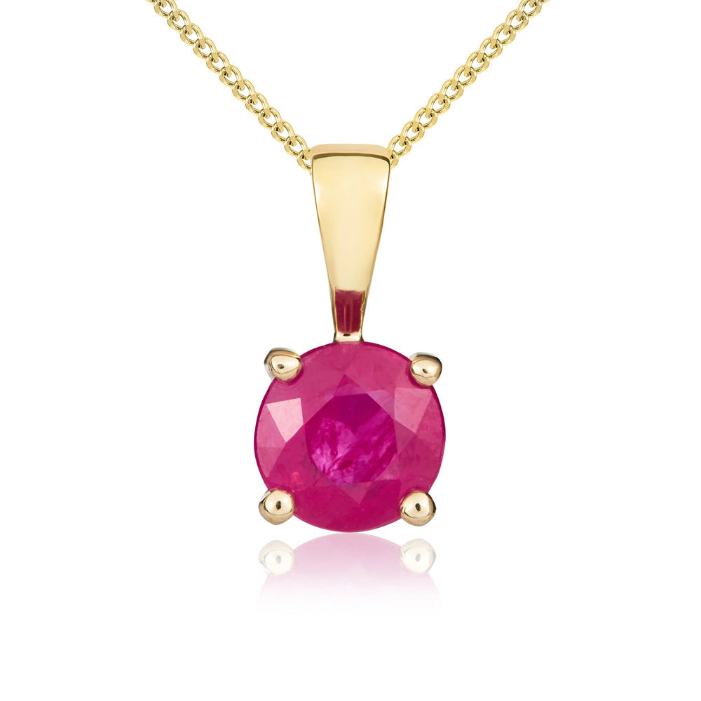 9ct Yellow Gold Ruby 5mm Round Claw Set Necklace - Gold