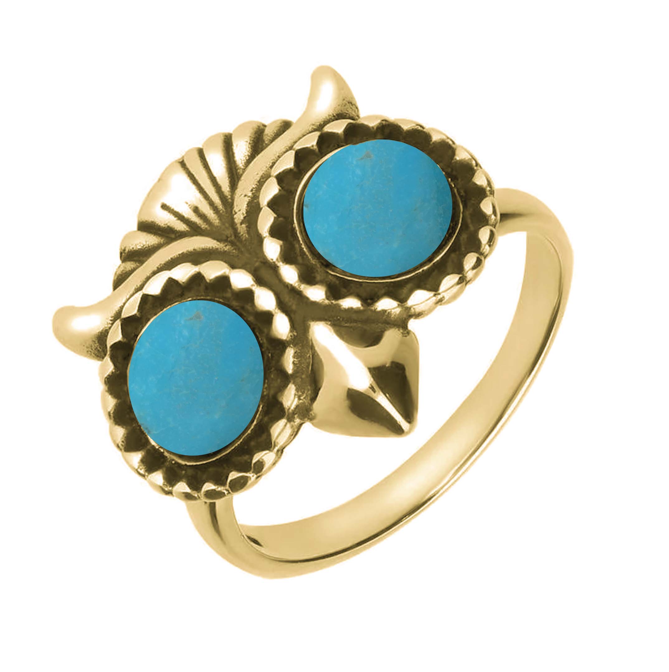 9ct Yellow Gold Turquoise Owl Eyes Ring - Gold