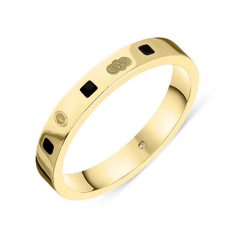 9ct Yellow Gold Whitby Jet King's Coronation Hallmark Princess Cut 3mm Ring - L