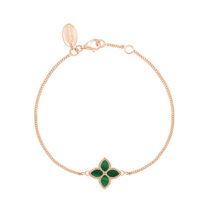 18ct Rose Gold Malachite Bloom Marquise Flower Bracelet - Gold