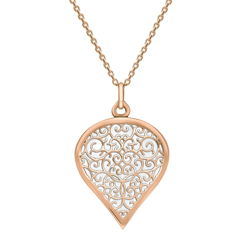 9ct Rose Gold Bauxite Flore Filigree Large Heart Necklace