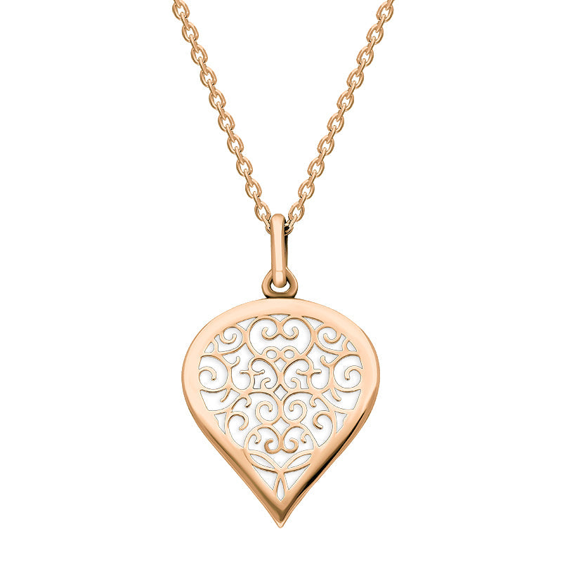 9ct Rose Gold Bauxite Flore Filigree Medium Heart Necklace