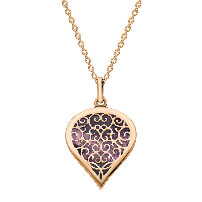 9ct Rose Gold Blue John Flore Filigree Medium Heart Necklace