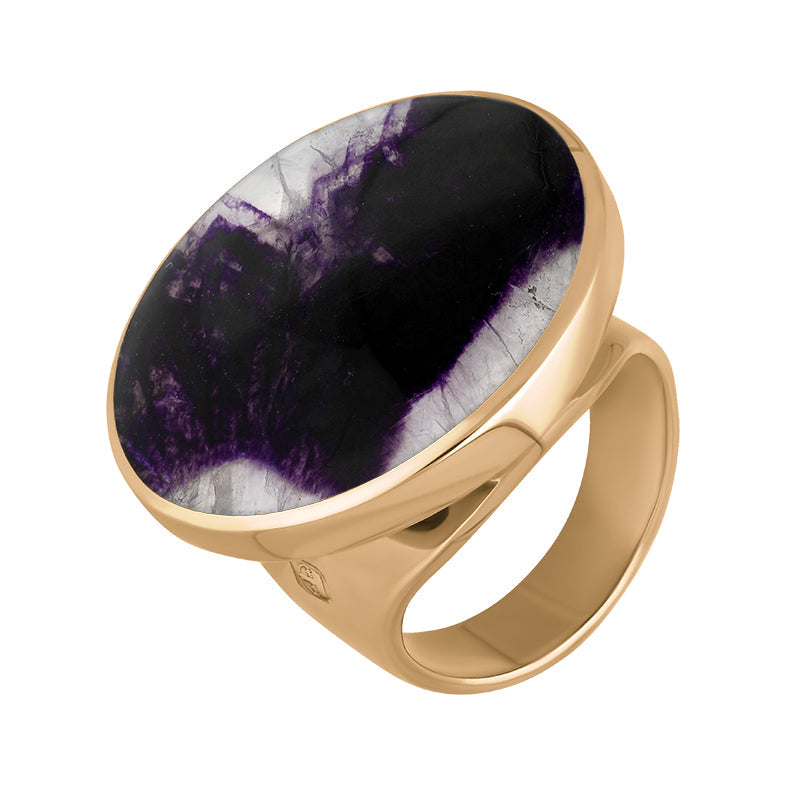 9ct Rose Gold Blue John Hallmark Medium Round Ring - Gold