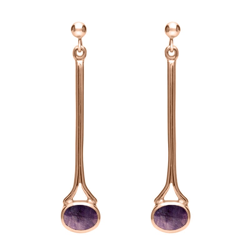 9ct Rose Gold Blue John Long Drop Earrings - Rose Gold