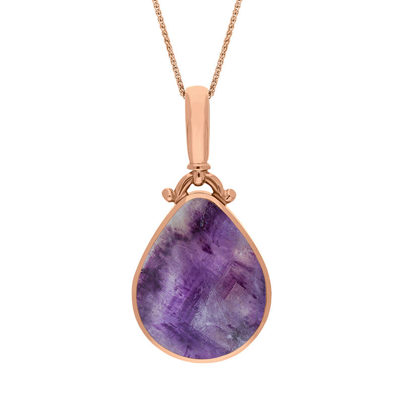 9ct Rose Gold Blue John Mother of Pearl Double Sided Pear Fob Necklace - Rose Gold