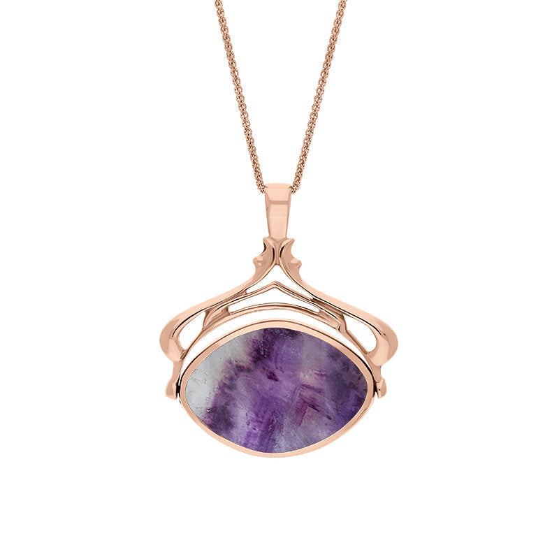9ct Rose Gold Blue John Mother Of Pearl Marquise Swivel Fob Necklace - Gold
