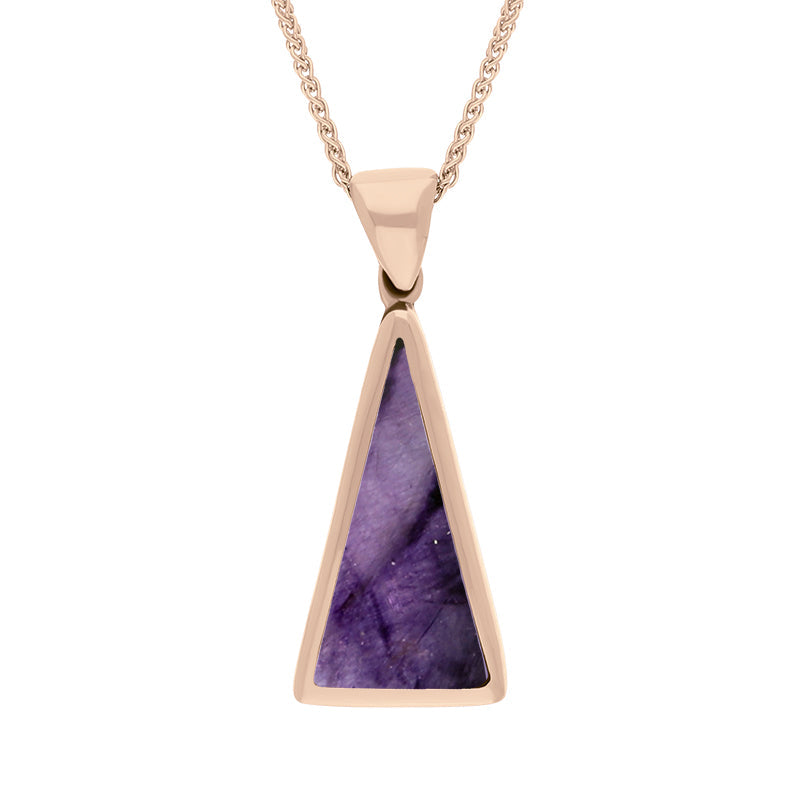 9ct Rose Gold Blue John Mother Of Pearl Small Double Sided Triangular Fob Necklace - Rose Gold