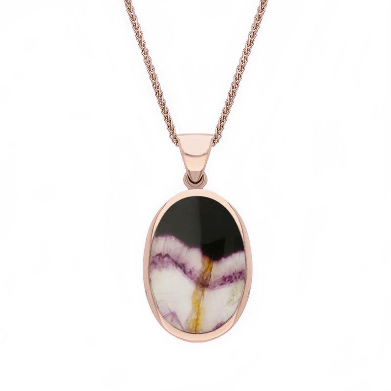 9ct Rose Gold Blue John White Mother Of Pearl Small Double Sided Fob Necklace
