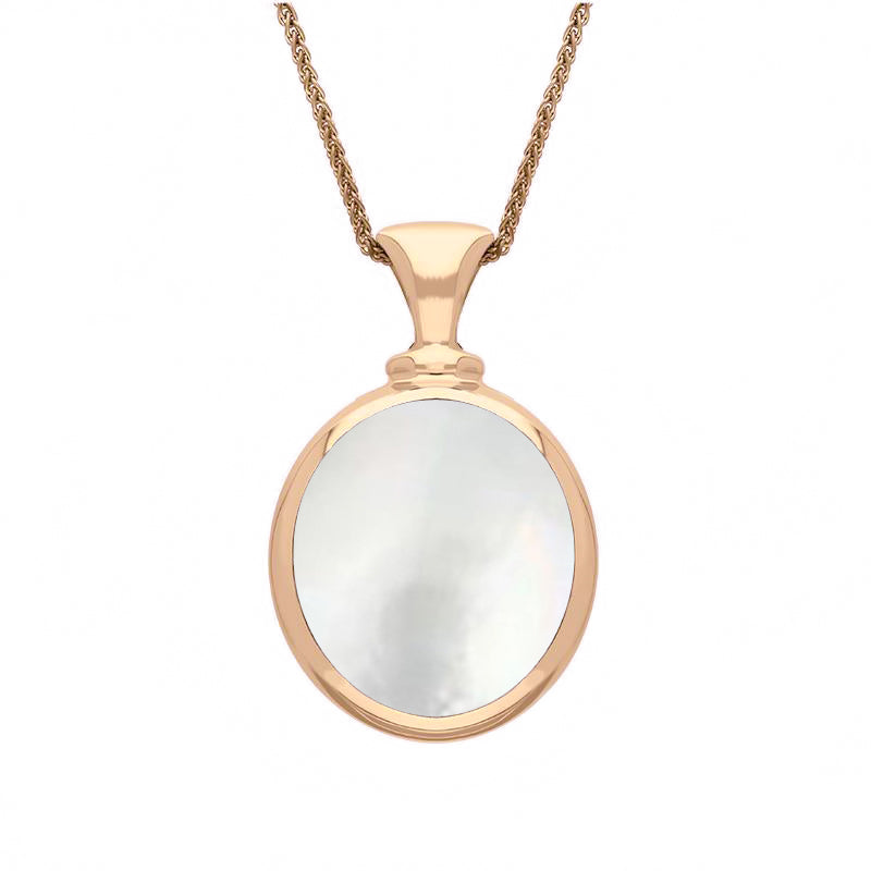 9ct Rose Gold Blue John White Mother Of Pearl Small Double Sided Oval Fob Necklace - Rose Gold
