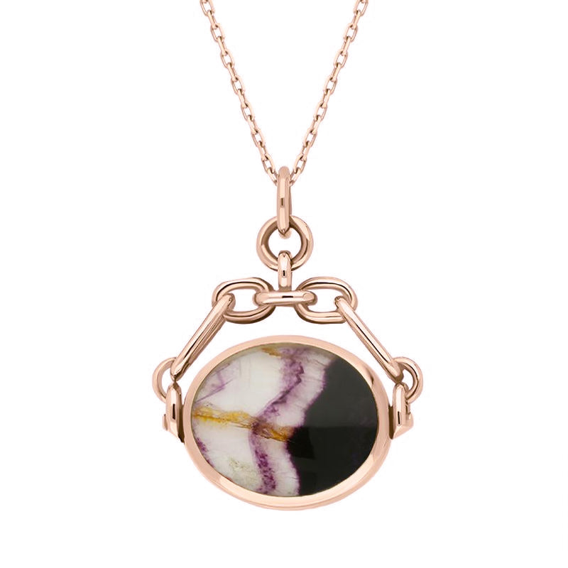 9ct Rose Gold Blue John White Mother Of Pearl Double Sided Swivel Fob Necklace - Rose Gold