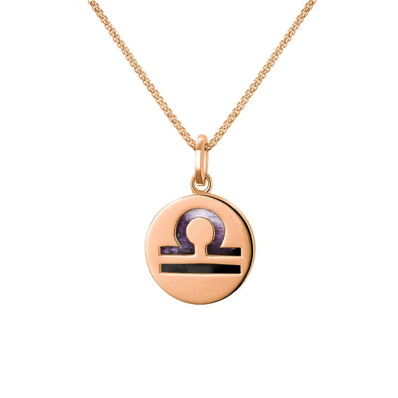 9ct Rose Gold Blue John Zodiac Libra Round Necklace - Gold