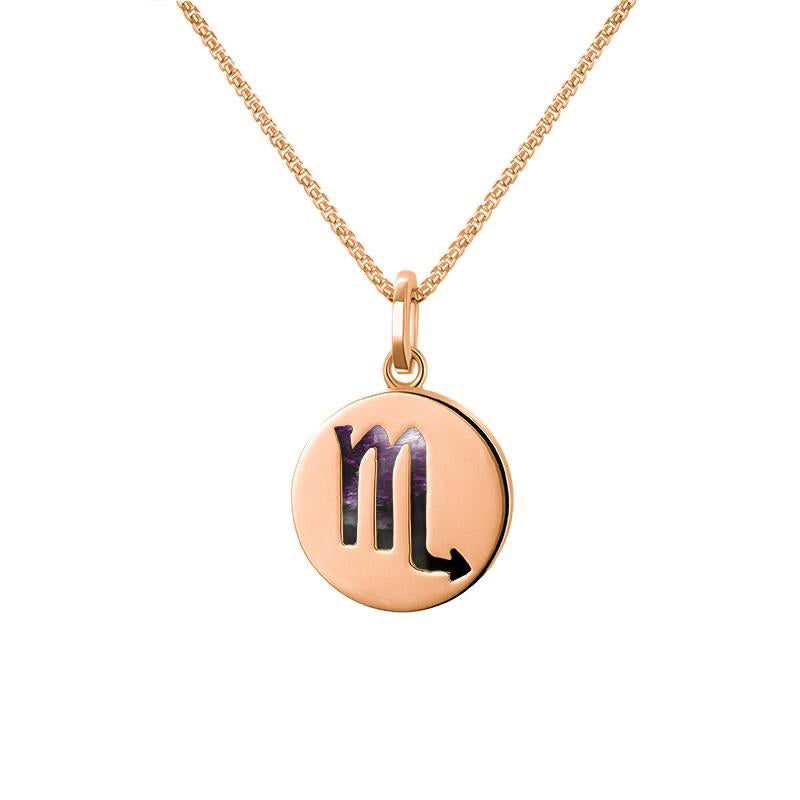 9ct Rose Gold Blue John Zodiac Scorpio Round Necklace - Gold