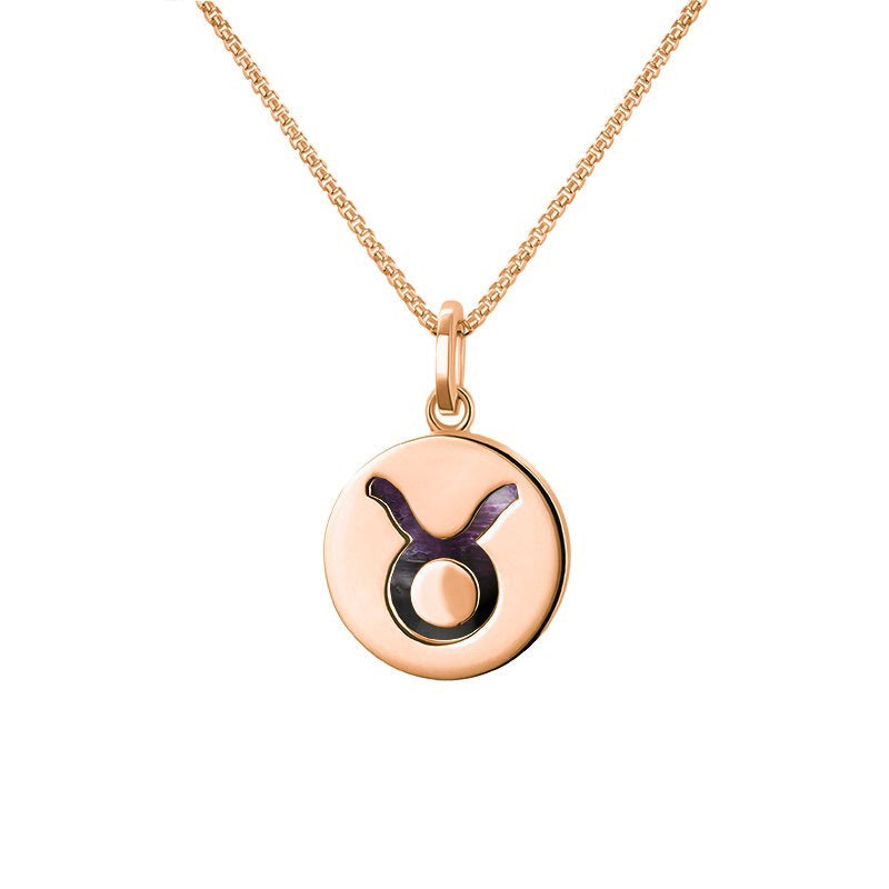 9ct Rose Gold Blue John Zodiac Taurus Round Necklace - Gold