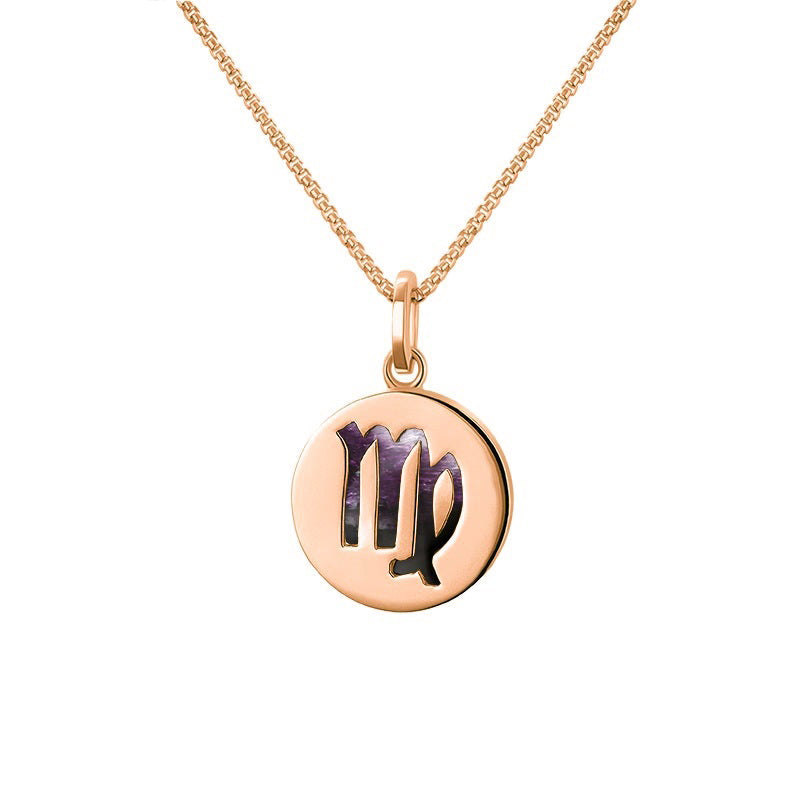 9ct Rose Gold Blue John Zodiac Virgo Round Necklace - Gold