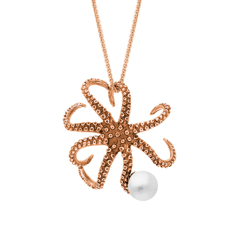 9ct Rose Gold Freshwater Pearl Bead Octopus Necklace - Gold