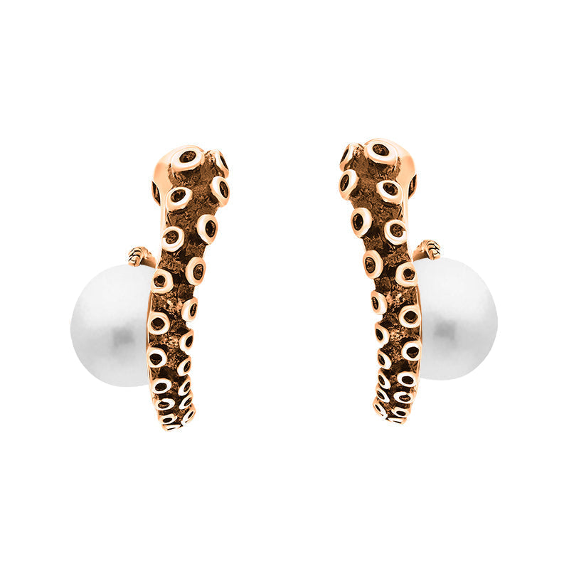 9ct Rose Gold Freshwater Pearl Tentacle Hoop Earrings - Gold