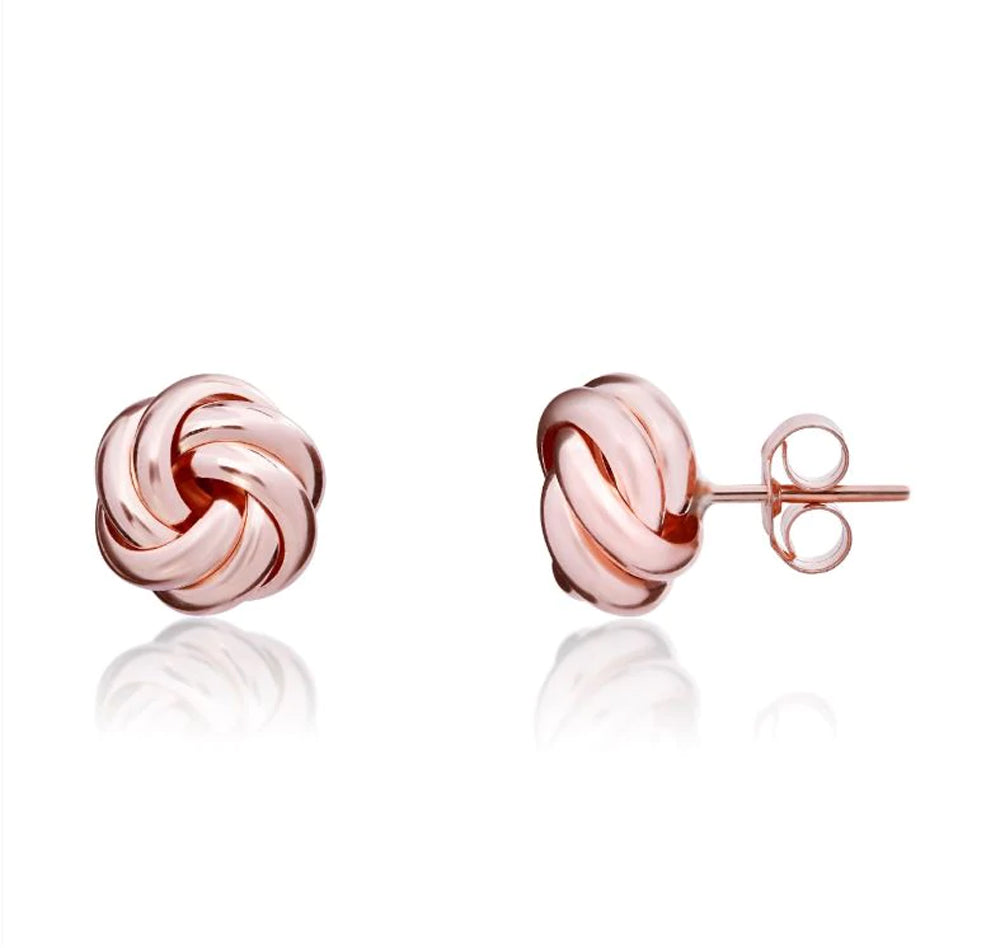 9ct Rose Gold 8mm Looped Knot Stud Earrings - Gold