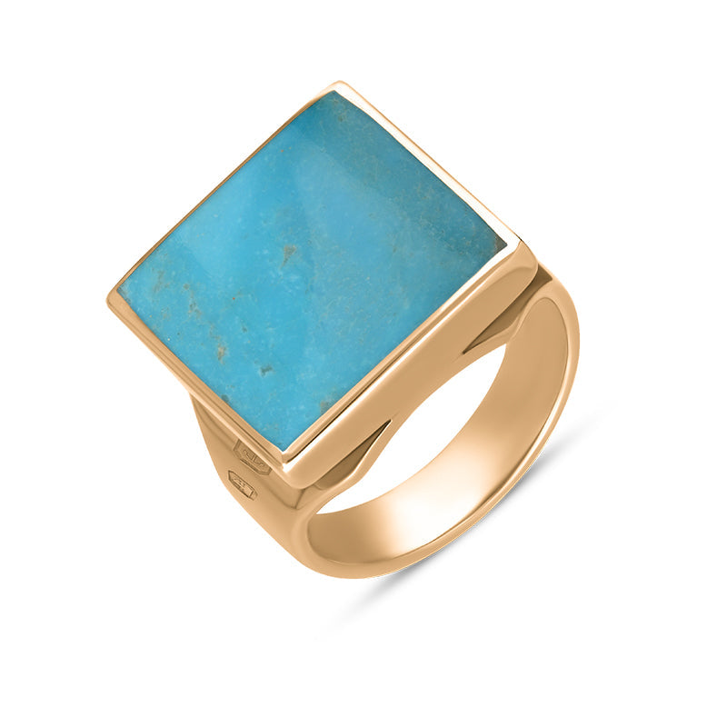 9ct Rose Gold Turquoise Hallmark Small Square Ring - Gold
