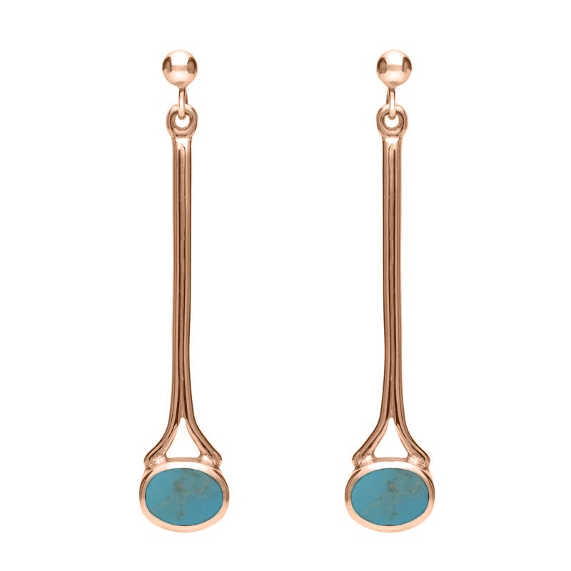9ct Rose Gold Turquoise Long Drop Earrings - Rose Gold