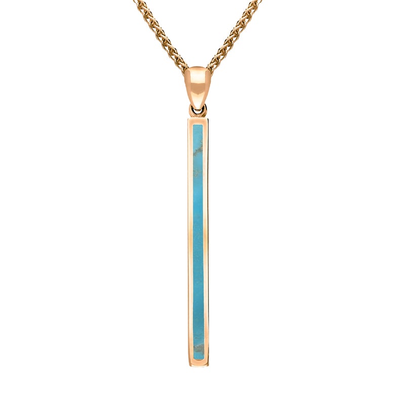 9ct Rose Gold Turquoise Long Slim Oblong Necklace